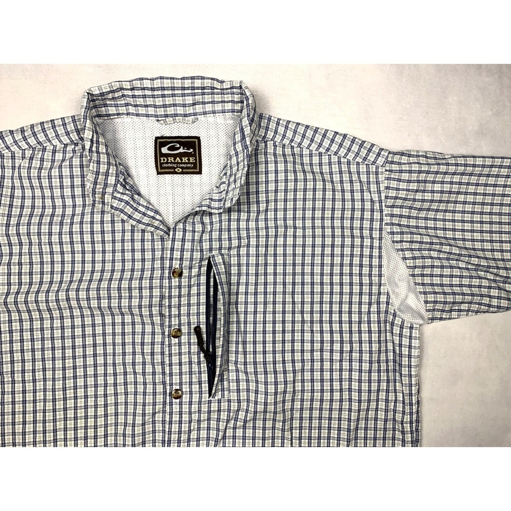 Drake Shirt Mens Medium Button Down Short Sleeve Plaid Fishing Hunting